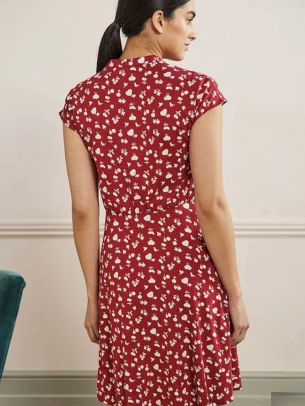 Boden Flippy Jersey Red Floral Short-Sleeve A-Line Dress - Picture 3 of 7